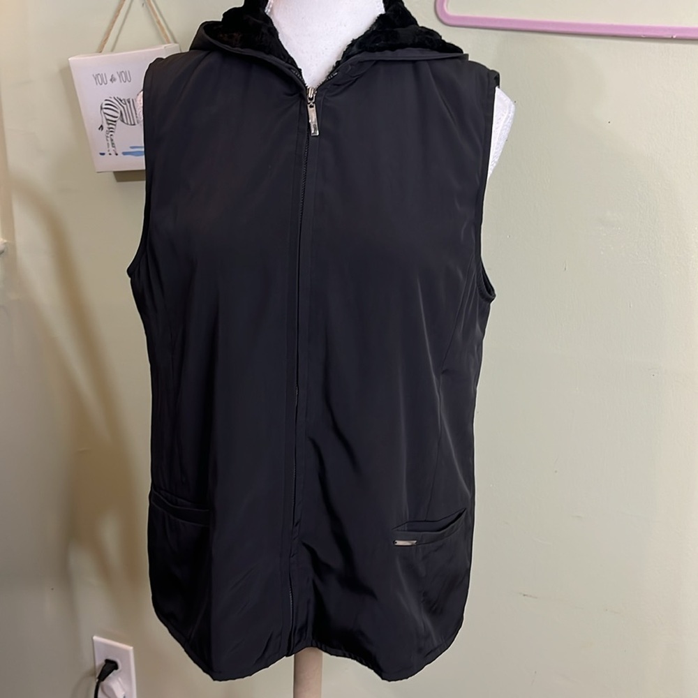 Vintage Crocodile Black Zip-Up softshell Vest with Faux Fur Lining hoodie jacket